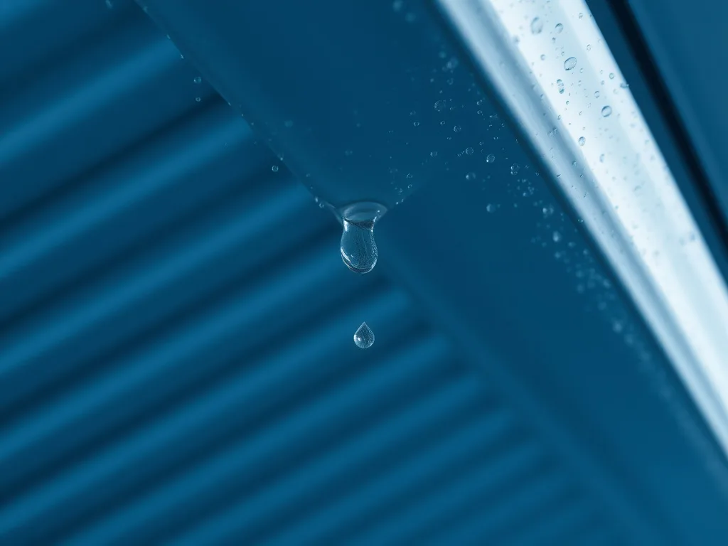Condensation forming on an uninsulated metal building panel due to freeze-thaw cycling