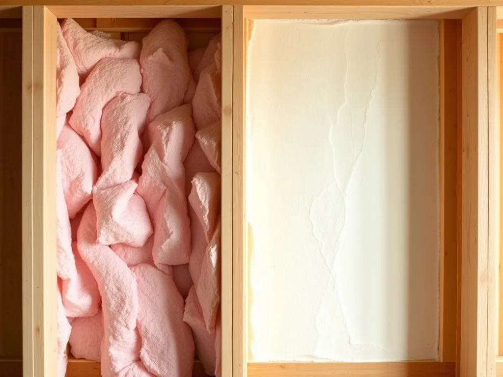 Spray foam insulation compared side by side with traditional fiberglass batt insulation